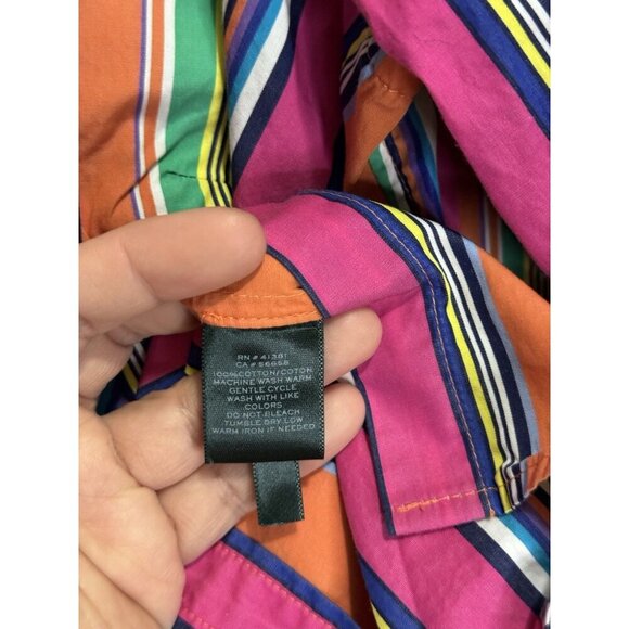 LAUREN RALPH LAUREN Rainbow Stripe Long Sleeve Button Down Shirt Retro Funky 14W - Picture 5 of 7